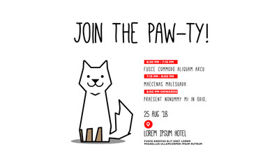 Join the Paw-ty Invitation Design with Cute Cat Illustration Where and When Details