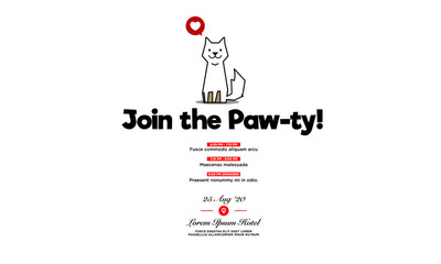 Join the Paw-ty Invitation Design with Cute Cat Illustration Where and When Details