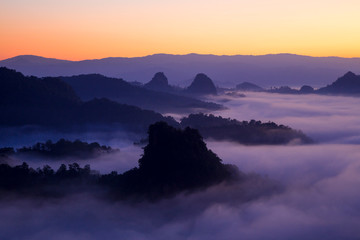 Fototapeta premium Morning sunrise over mist .