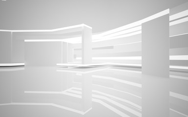 Abstract white interior highlights future. Architectural background. 3D illustration and rendering