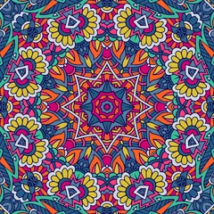 Foto op Canvas Tribal Indiase etnische naadloze ontwerp. Feestelijk kleurrijk mandalapatroon © Anastasiya Novikova