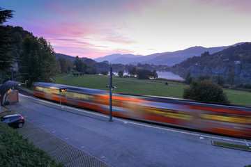 Train at the station of Muzzano near Lugano on Switzerland