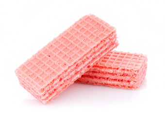 wafers with strawberry isolated on white background