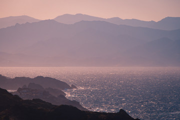 The wind beaten and dry rocky landscape of the Cape in Cap de Creus peninsula, Catalonia, Spain....