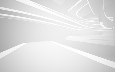Abstract smooth white interior of the future. Night view from the backlight. Architectural background. 3D illustration and rendering 