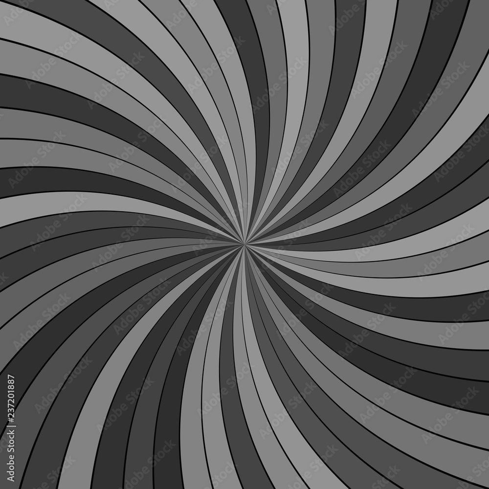 Poster grey abstract psychedelic vortex background - vector illustration with curved rays