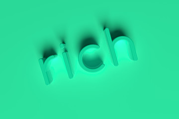 Rich, 3D rendering. Background abstract typography, CGI keywords for design, graphic resource.