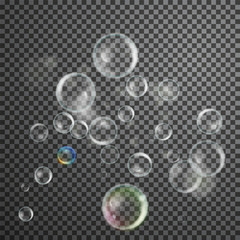 Vector Isolated Soap Water bubbles collection