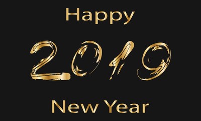 2019 Happy New Year. Golden Text. Vector illustration