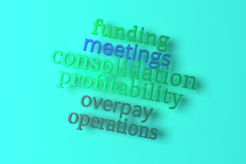 Decorative, illustrations CGI typography, motivation related keywords cloud, for design texture background. 3D rendering.