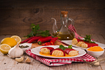Stuffed piquillo peppers with cod. 