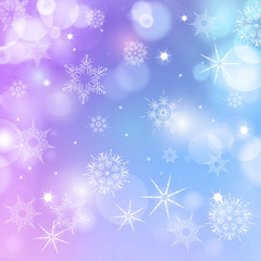 Fototapeta na wymiar Light grey blur background for christmas with snowflakes. Holiday abstract background with bokeh. Can be use for new year, christmas or night party