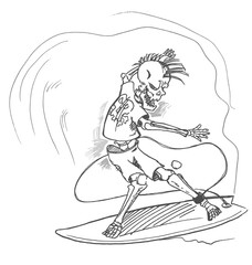 surfer skeleton hand drow on wave