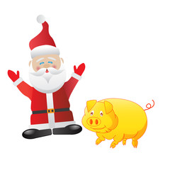 Yellow earth pig and Santa, the symbol of 2019.