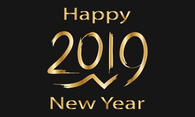 2019 Happy New Year. Golden Text. Vector illustration