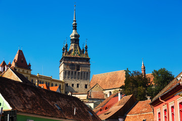 Fototapeta premium Illustration of Clock tower from streets of Sighisoara