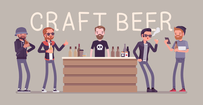 Craft beer store bar and male visitors