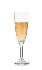 Glass of champagne on white background