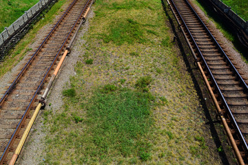Obraz premium Top view of the railway in the city.