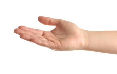 Female hand on white background