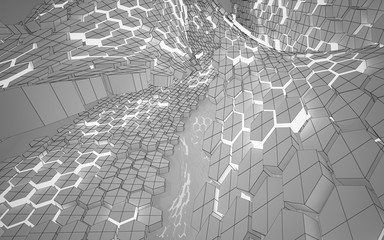 White smooth abstract architectural background whith gray lines . 3D illustration and rendering