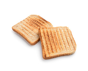 Tasty toasted bread on white background