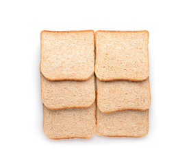 Tasty toasted bread on white background