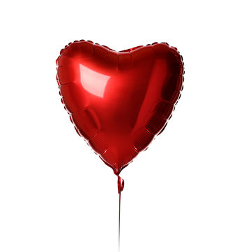 Single big  red heart balloon object for birthday party or valentines day isolated on a white
