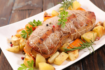 roast meat and vegetable
