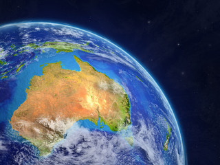 Australia from space. Planet Earth with extremely high detail of planet surface and clouds.