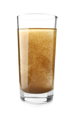 Glass of dirty water on white background