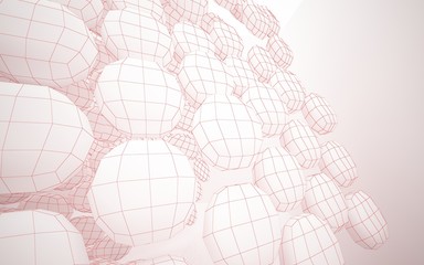 Abstract smooth white interior of the future. Polygon red drawing. Architectural background. 3D illustration and rendering 