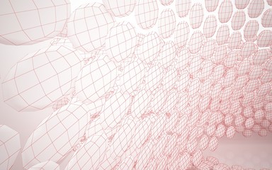Abstract smooth white interior of the future. Polygon red drawing. Architectural background. 3D illustration and rendering 