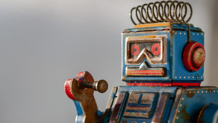portrait of  a vintage tin robot toy