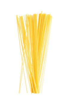 Uncooked yellow spaghetti isolated on white background