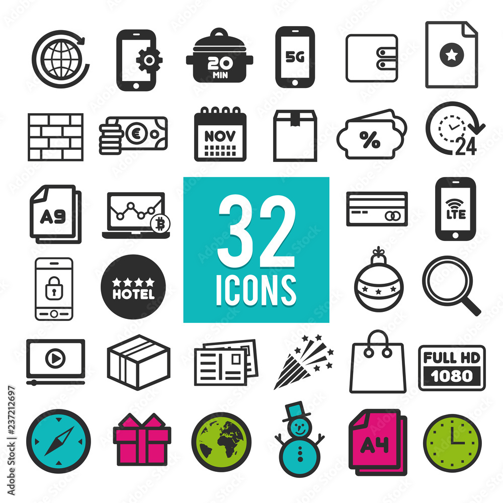 Aufkleber set vector line icons in flat design with elements for mobile concepts and web apps. collection mode
