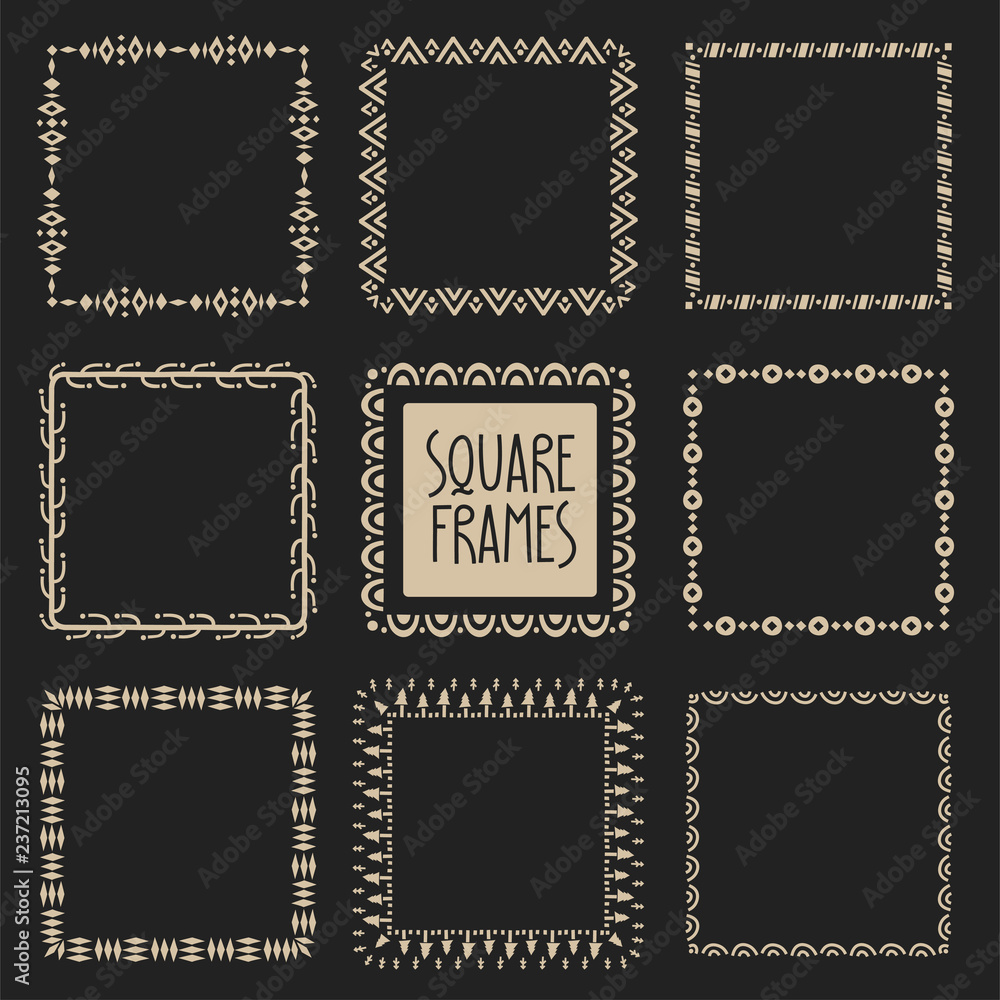 Poster collection of round frames decorated with folk patterns