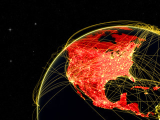 North America on dark globe in space