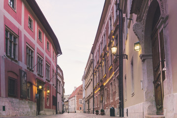 KRAKOW, POLAND - August 27, 2017: antique building view in Krakow, Poland