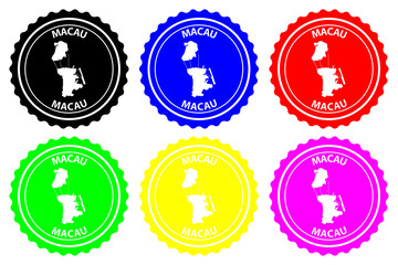 Macau - rubber stamp - vector, Macao Special Administrative Region of the People's Republic of China map pattern - sticker - black, blue, green, yellow, purple and red