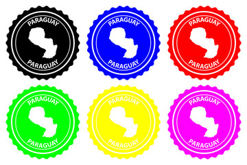 Paraguay - rubber stamp - vector, Republic of Paraguay map pattern - sticker - black, blue, green, yellow, purple and red