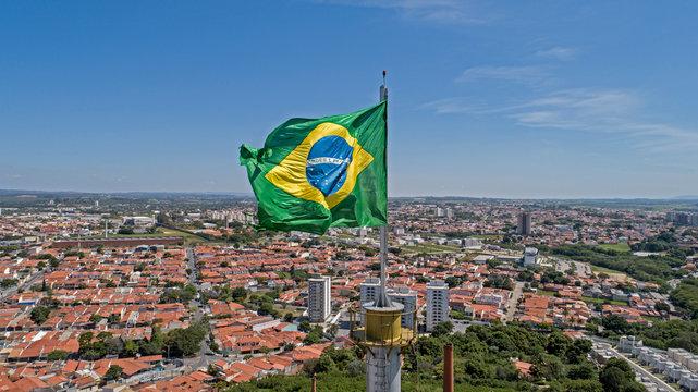 Drone View - Brazil Flag - Itu City SP - Brazil