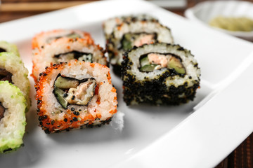 Tasty sushi on plate