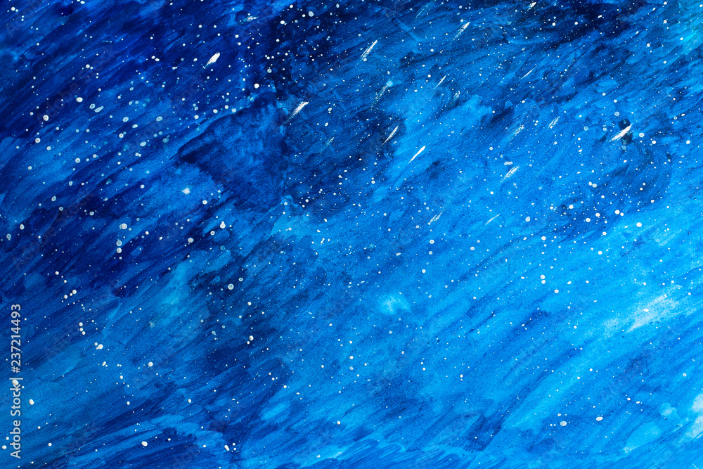 Wall mural abstract watercolor texture art of amazing deep dark blue sky with stars (hand painted)