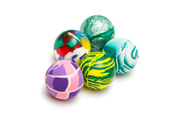 Children's toys on white background