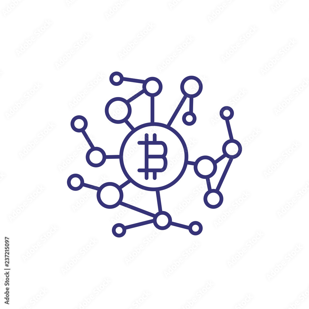 Poster bitcoin network line icon. network connections with bitcoin symbol on white background. cryptocurren
