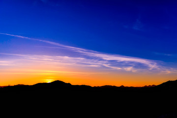 Silhouetted Orang and Blue Sunset