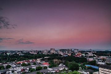 Fototapeta na wymiar Pink sky at sunset, over the city of Chiang Mai
