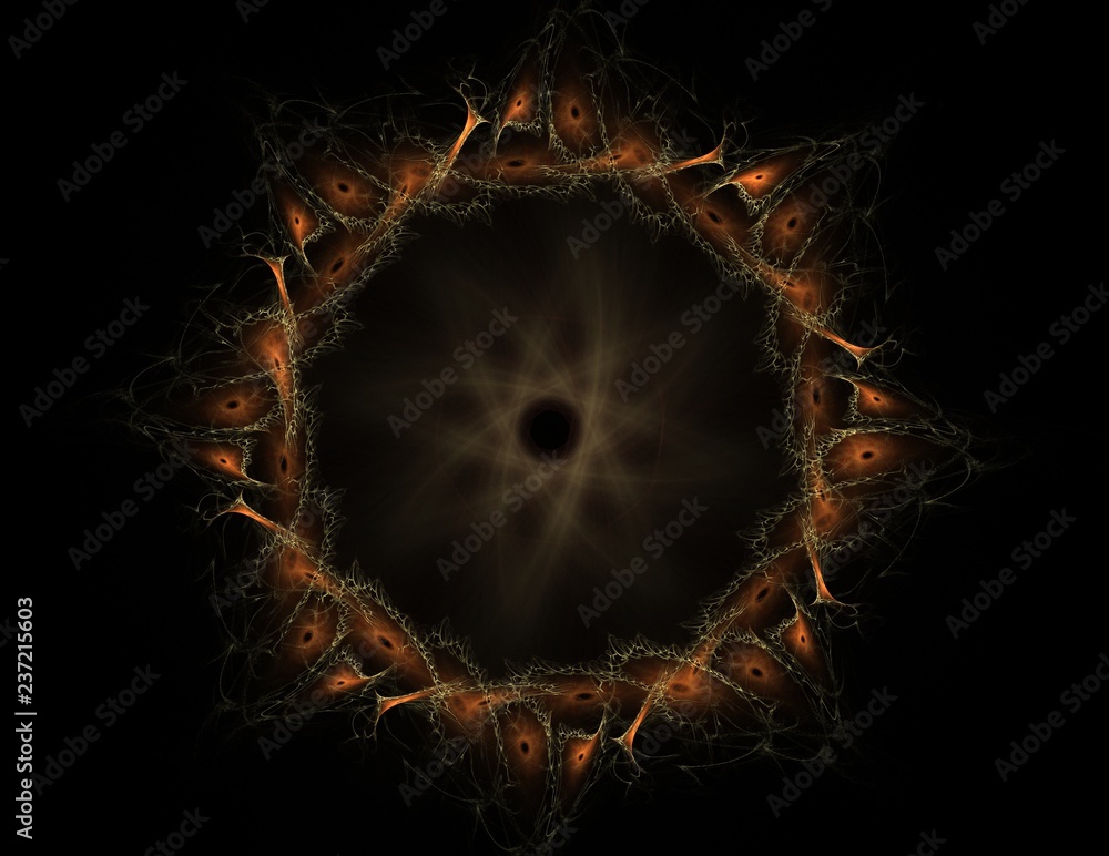 Poster an abstract computer generated modern fractal design on dark background. abstract fractal color text