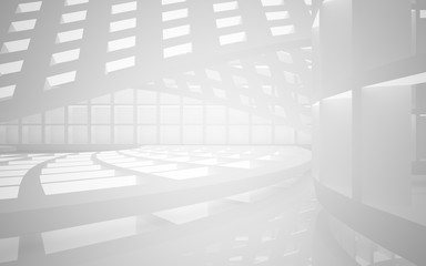 Abstract white interior of the future, with neon lighting. 3D illustration and rendering